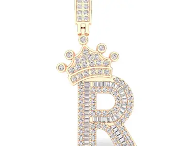 Crown Initial  R  Letter Pendant 3D print model