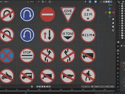 Road sign or Traffic sign 3D icon flat design collection no 2 Low-poly 3D model