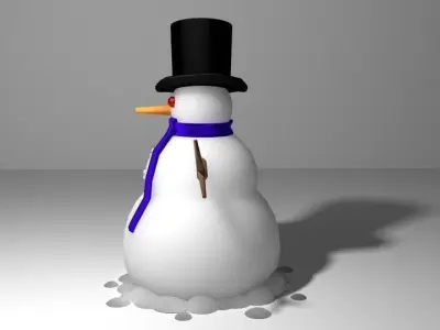 Snowman wearing top hat and scarf 3D model