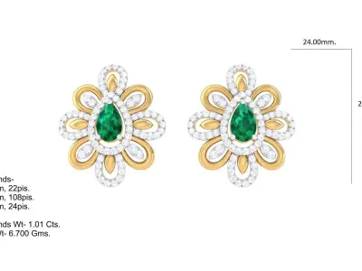 GemStone Diamond Light weight earring 11 3D print model