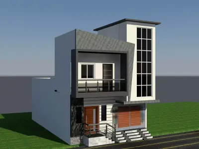 Elevation house on street at night 3D print model