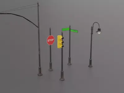 City Traffic Lights Low-poly 3D model