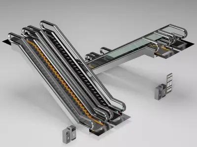 Commercial Escalator Moving Staircase Pack PBR Game Ready Low-poly 3D model