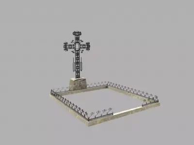 Fenced Grave With Massive Cross Low-poly 3D model