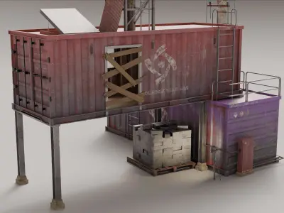 Shipping Container House Props Low-poly 3D model