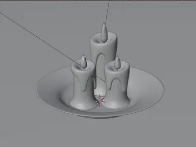 Candle three lit candles on silver plate 3D model