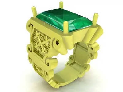 Vintage Architectural Emerald Men Ring  3968 3D print model