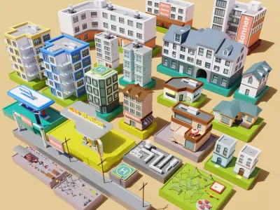 City elements - constructor Low-poly 3D model