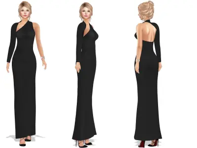 Ladies Kleid One Shoulder Black Maxi Dress Low-poly 3D model