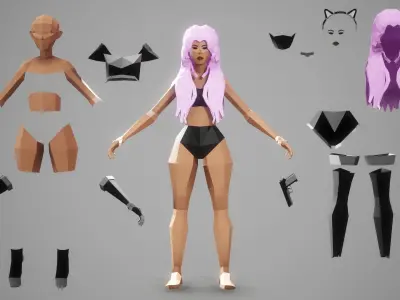 SCIFI FEMALE V2 - Low Poly Style Female Character Low-poly 3D model