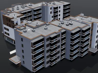 Multi-unit apartment building Low-poly 3D model