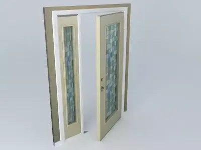 Cream Door and Frame with Modern Stained Glass Windows, Inclu... Free 3D model