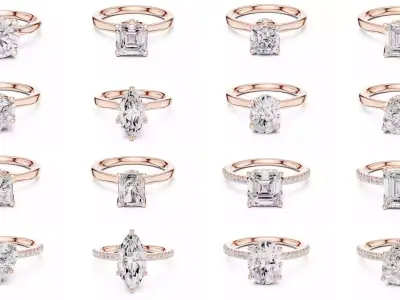 203 Hidden Halo or Diamond Rings 3DM STL OBJ FBX 3 Render Video 3D Model Pack