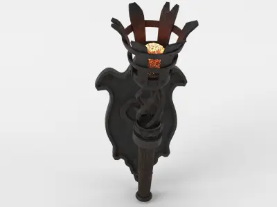 Medieval Burning Torch and Holder 3D Model 3D model
