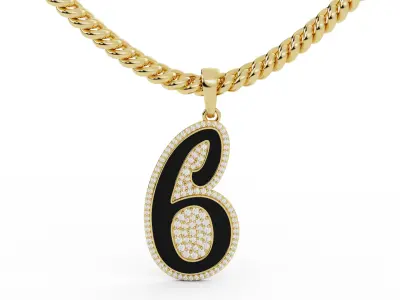Diamond Number 6 Hip-hop Pendant with Enamel 3D print model
