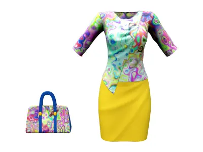 Tie-Dye Yellow Elegant Outfit Top Skirt Bag Low-poly 3D model