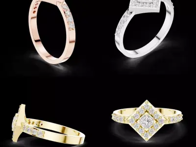 Princess Cut Halo Diamond Ring Square Top 3D Model 3D print model