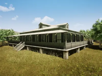 Wooden house New Orleans style PREVIEW Low-poly 3D model