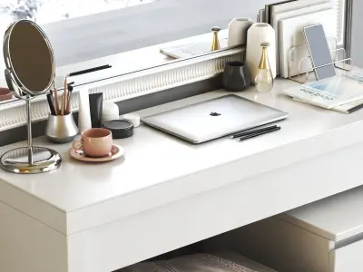 MALM Dressing Table with STRANDMON Gray Ottoman 3D model