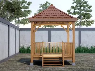 Wooden Gazebo with complete Contruction  3D model