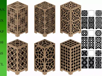 Wooden Lamp Laser Cut Set desk lamp lampshade Low-poly 3D model