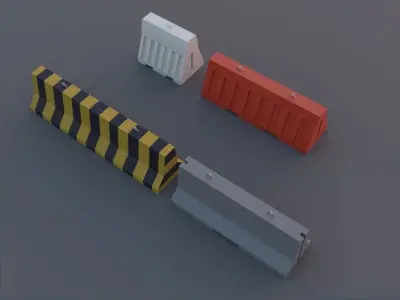 Concrete and Plastic Jersey Traffic Barriers collection Low-poly 3D model