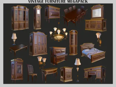 Old Vintage Furniture Mega Pack Low-poly 3D model