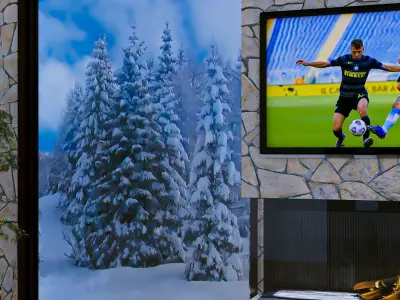 Fireplace with Window Cobblestone Walll Free 3D model