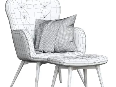 Contemporary Light Pink Fabric Tufted Armchair 3D model