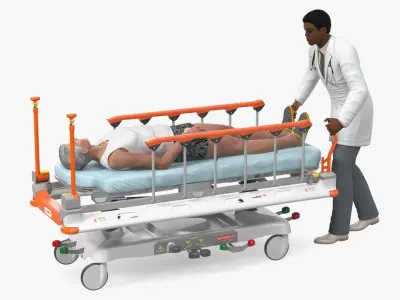  Hospital Stretcher with a Patient and a Doctor Rigged 