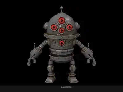 Low Poly Stylized Multi-Eyed Robot - PBR Low-poly 3D model