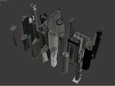 Building Skyscraper City Town Downtown Street Futuristic Utopia Low-poly 3D model 17