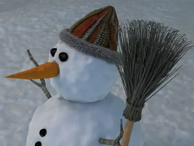 Snowman with broom 3D model