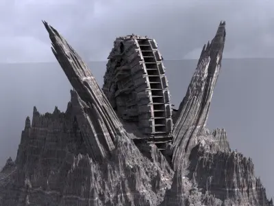 Ancient Sci-Fi Mountain Monolith Base 3D model