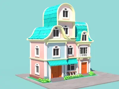 Stylized beautiful street town house-03 Low-poly 3D model