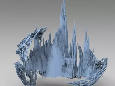 Fantasy underworld mountain city 3D model