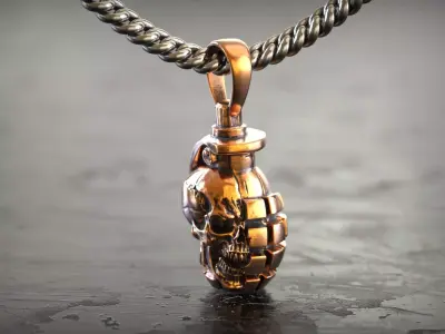 Street King Skull Grenade Pendant 3D print model
