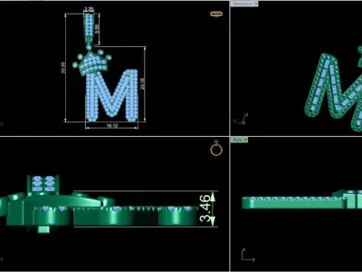 Crown Initial  M  Letter Pendant 3D print model