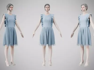 Dress 20 Light Blue Low-poly 3D model