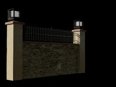 3D Garden Wall With Lamp 3D model