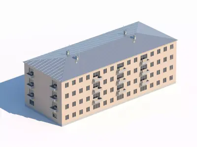 Soviet-style residential building with balconies 3D model