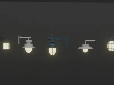 5 street lamps and 5 wall mounted lamps 3D model