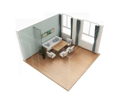 Reception room sofa table and chair bookcase 3D model