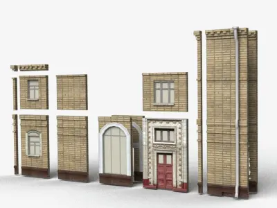 Modular brick house Low-poly 3D model