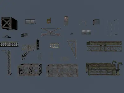 Fences city assets for game Low-poly 3D model