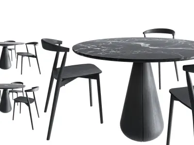 Udukkai Circular Table and Newood Light Side Chair 3D model