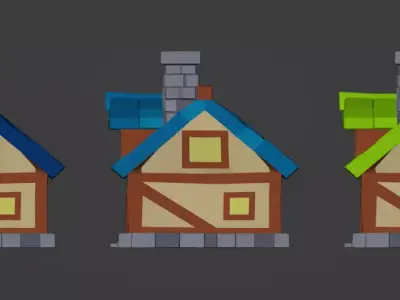 House Color Variations 3 Versions and Original version Set Low-poly 3D model