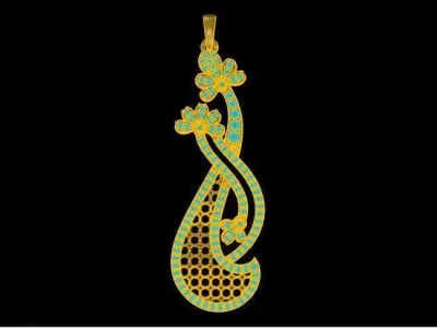 PENDANT gold and turquoise Free 3D print model