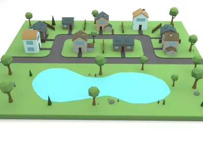 Small Town Low-poly 3D model