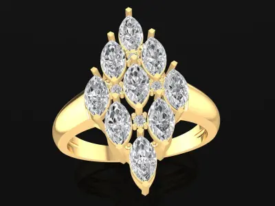 Marquise Cut Diamond Cluster Ring 3D Model 17 3D print model